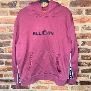 All City Streetwear Maroon Red Embroidered Hoodie Sweatshirt Men's Size XL